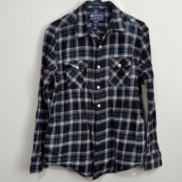 USED Woman's American Rag Long Sleeve Button Down Shirt Color Black/Blue Sz L - Picture 1 of 1